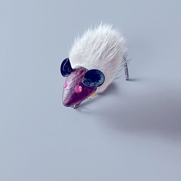 Vintage Danish Leather & Mink Mouse Shoulder Brooch - Picture 1 of 6